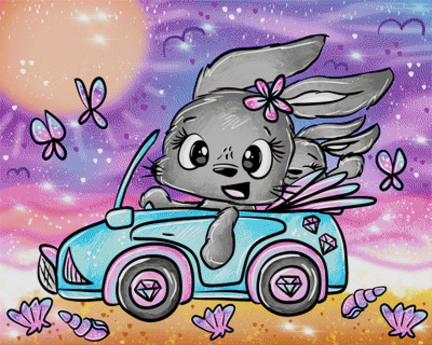 Diamond Painting „Bunnys on Tour“ by Schnubbirella 100x80 cm, 223 Farben, Vorbestellung
