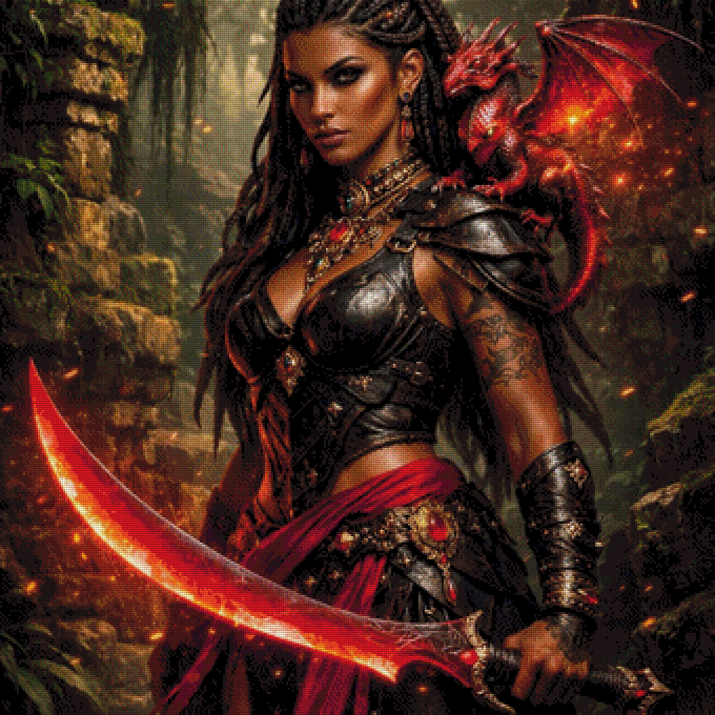 Diamond Painting "Crimson Dragon Warrior" by ALKIRA 85x85 cm mit 244 Farben, Vorbestellung