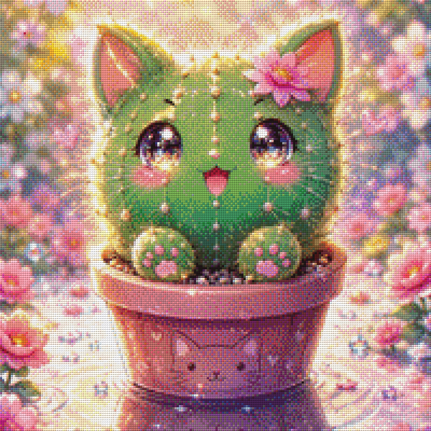 Diamond Painting "Kitty Cactus" by tiki_DIAMONDS.ai 50x50 cm, 89 Farben, Vorbestellung