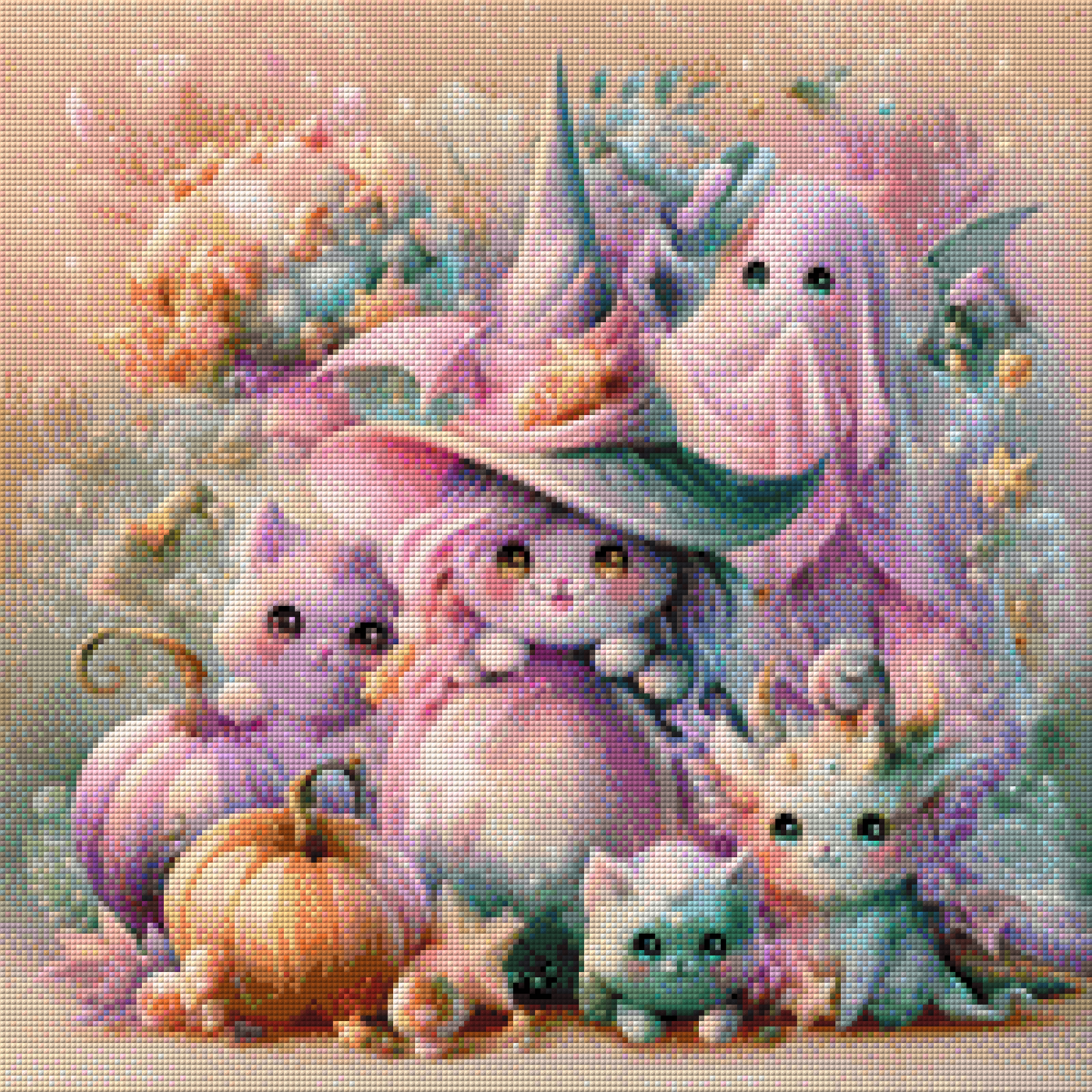 Diamond Painting "Die kleine Halloweenbande" 50x50 cm, 100 Farben, Vorbestellung