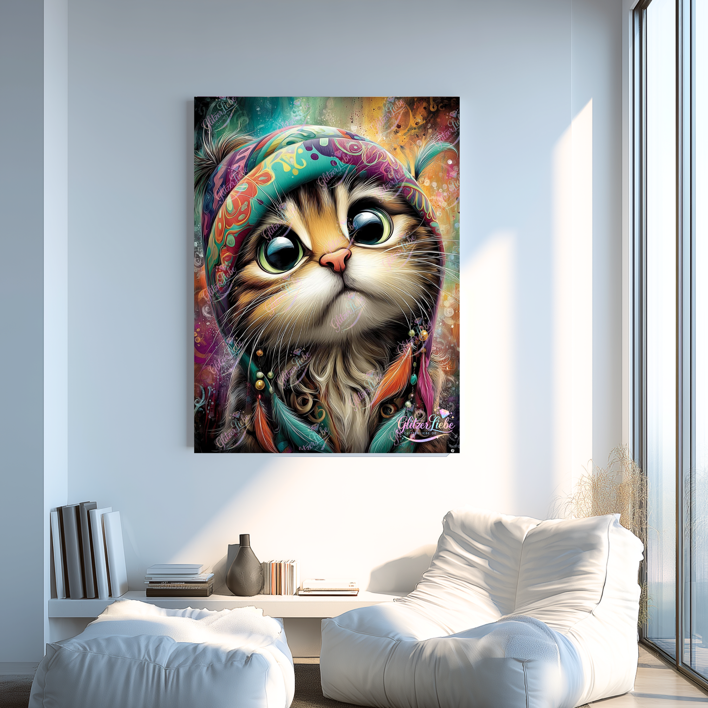 Diamond Painting "Katzenliebe" by CleoDora, 50x60 cm mit 120 Farben oder 60x80 cm mit 230 Farben, Vorbestellung