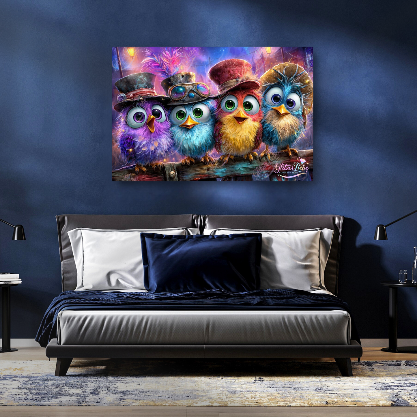 Diamond Painting „Die Eulenbande" by Funkel-Fieber 90x75cm mit 185 Farben, Vorbestellung