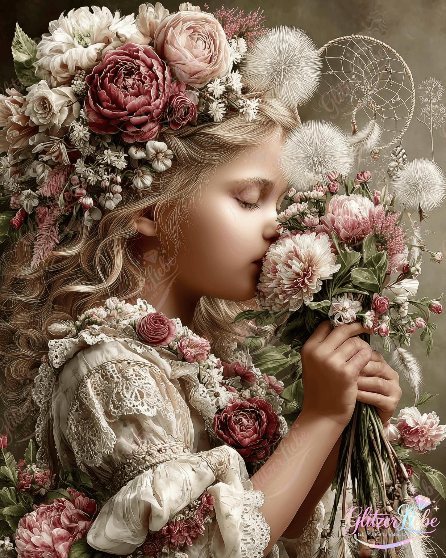 Diamond Painting "Das Blumenmädchen" by CleoDora, 80x110 cm, 181 Farben, Vorbestellung
