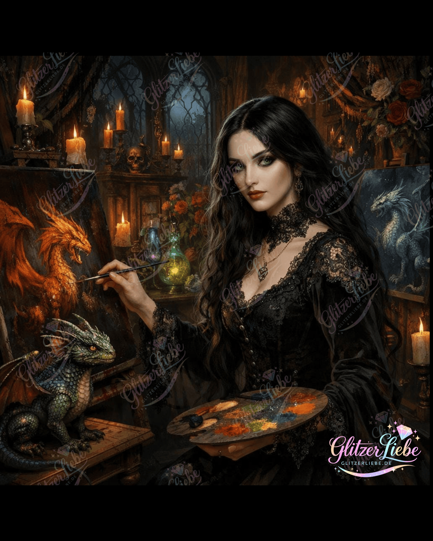 Diamond Painting "Die Drachenmalerin" by ALKIRA 80x80 cm mit 227 Farben, Vorbestellung