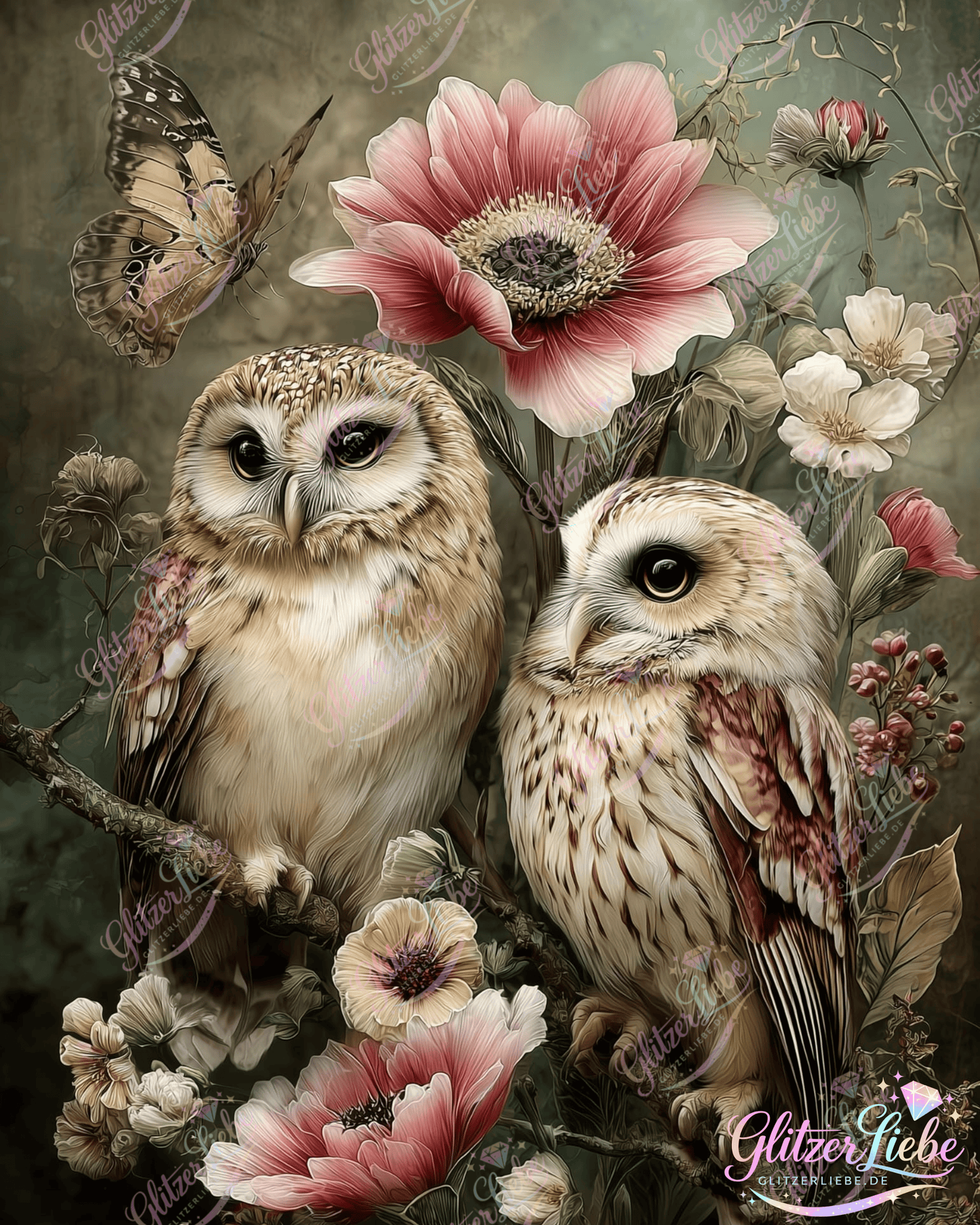 Diamond Painting "Eulenpaar" by CleoDora, 75x100 cm mit 182 Farben, Vorbestellung