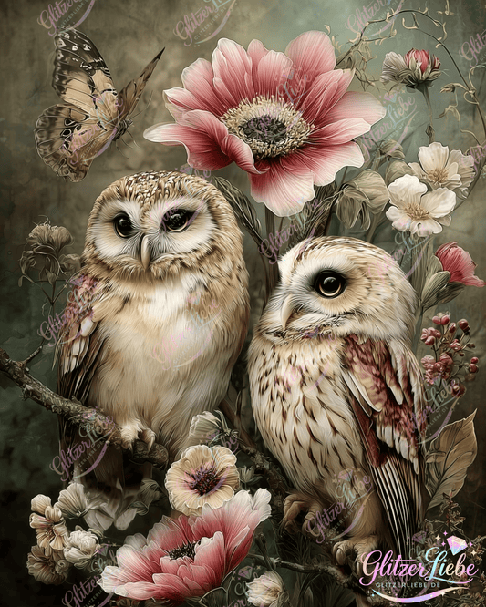 Diamond Painting "Eulenpaar" by CleoDora, 75x100 cm mit 182 Farben, Vorbestellung