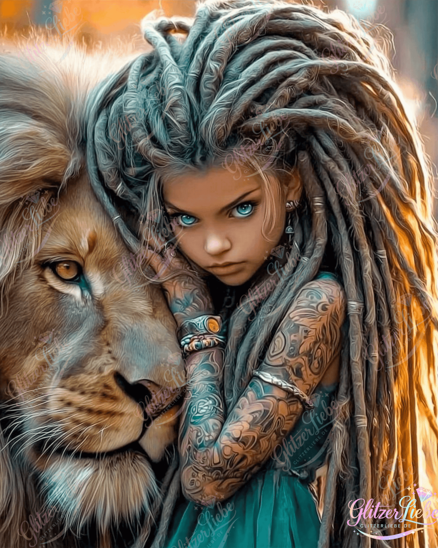 Diamond Painting "Liongirl" by Andastra_DP_AI_Art 80x100 cm, 249 Farben, Vorbestellung