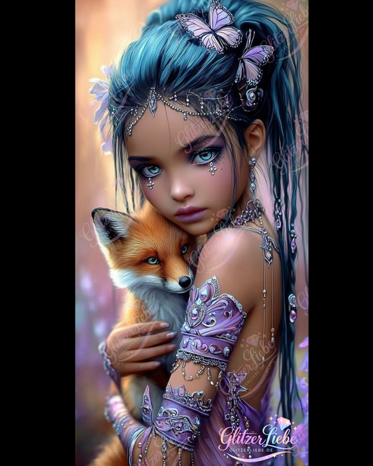 Diamond Painting "Foxgirl" by Andastra_DP_AI_Art, 60x120 cm, 250 Farben, Vorbestellung