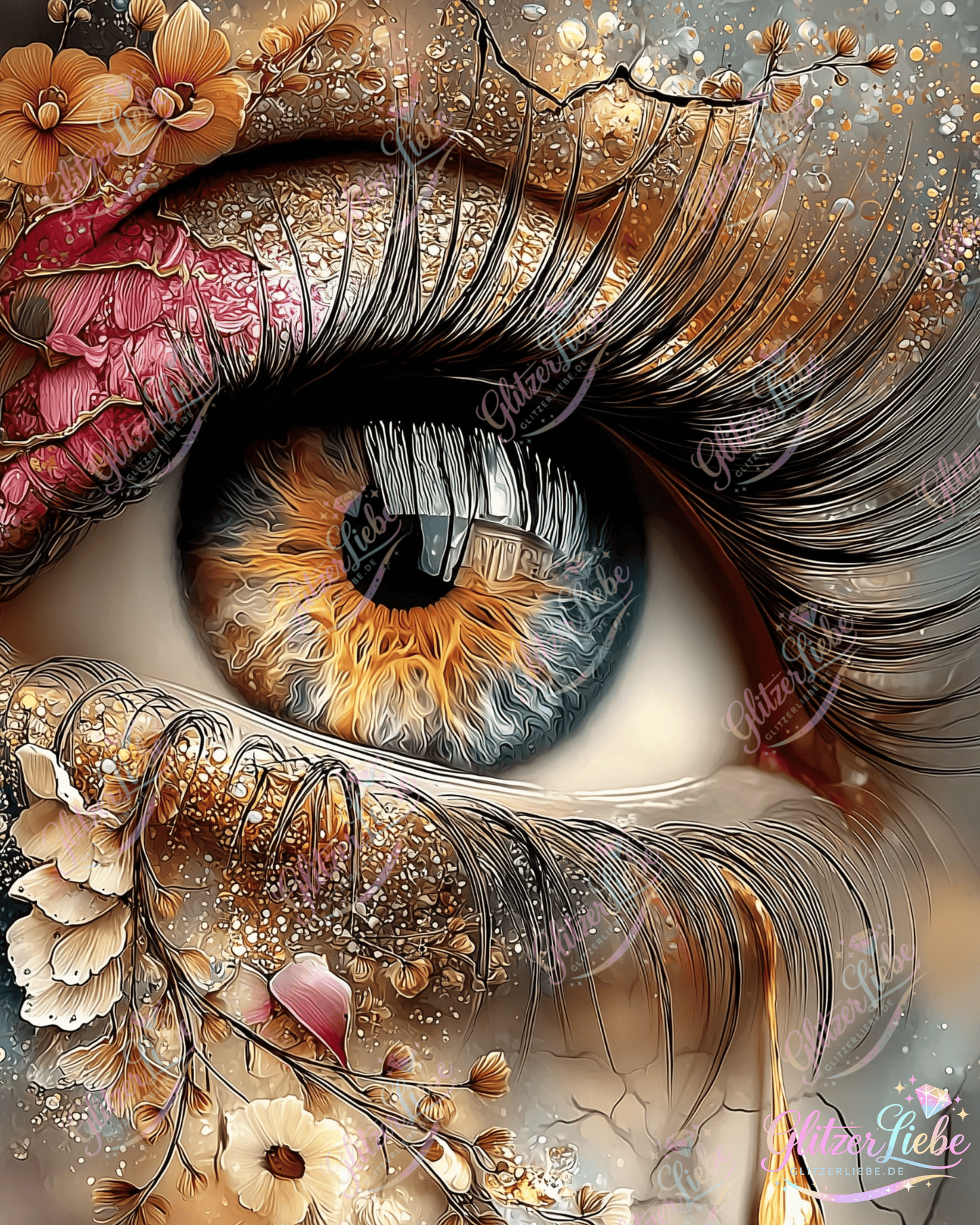 Diamond Painting "Golden Eye" by CleoDora, 75x100 cm mit 301 Farben, Vorbestellung