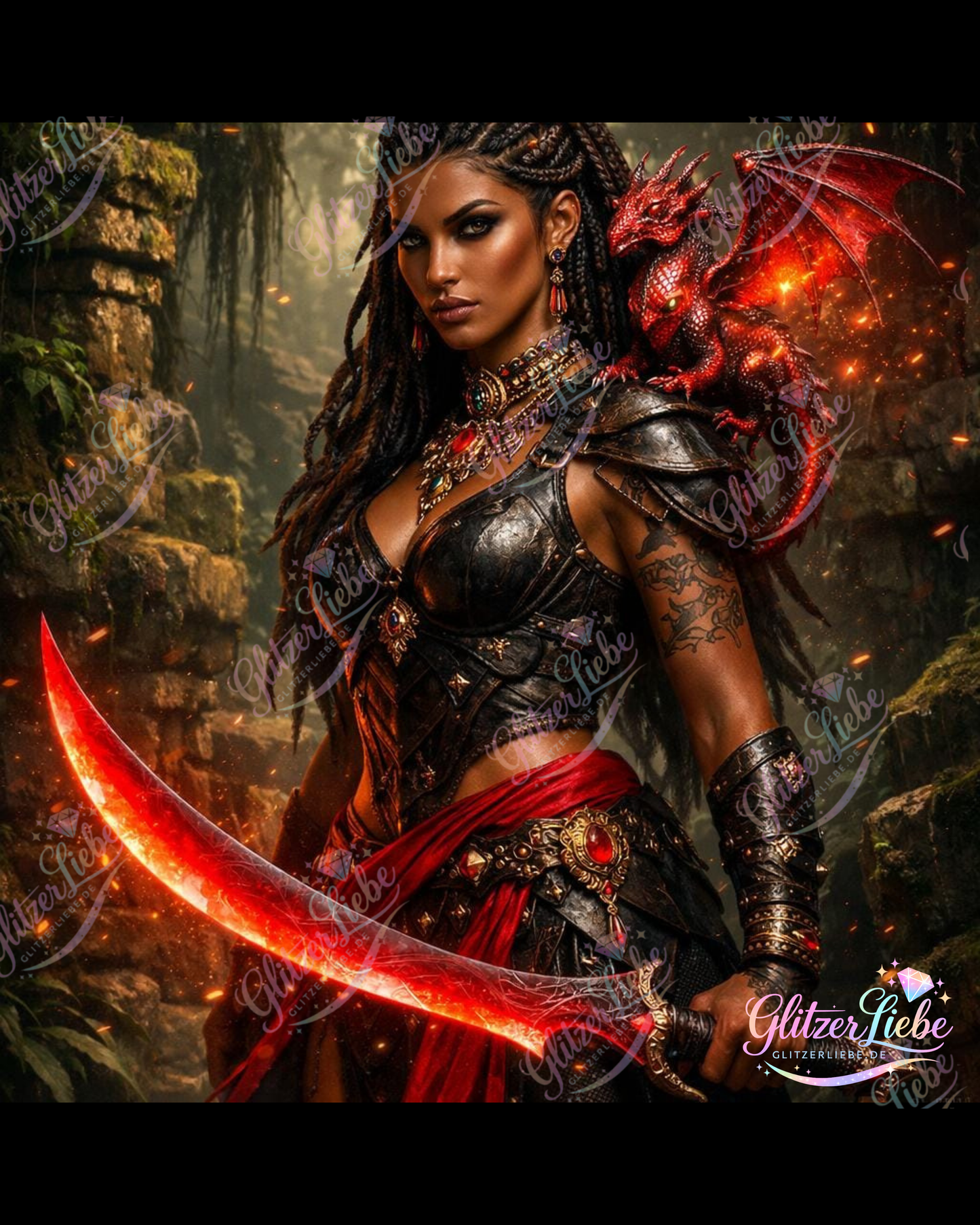 Diamond Painting "Crimson Dragon Warrior" by ALKIRA 85x85 cm mit 244 Farben, Vorbestellung