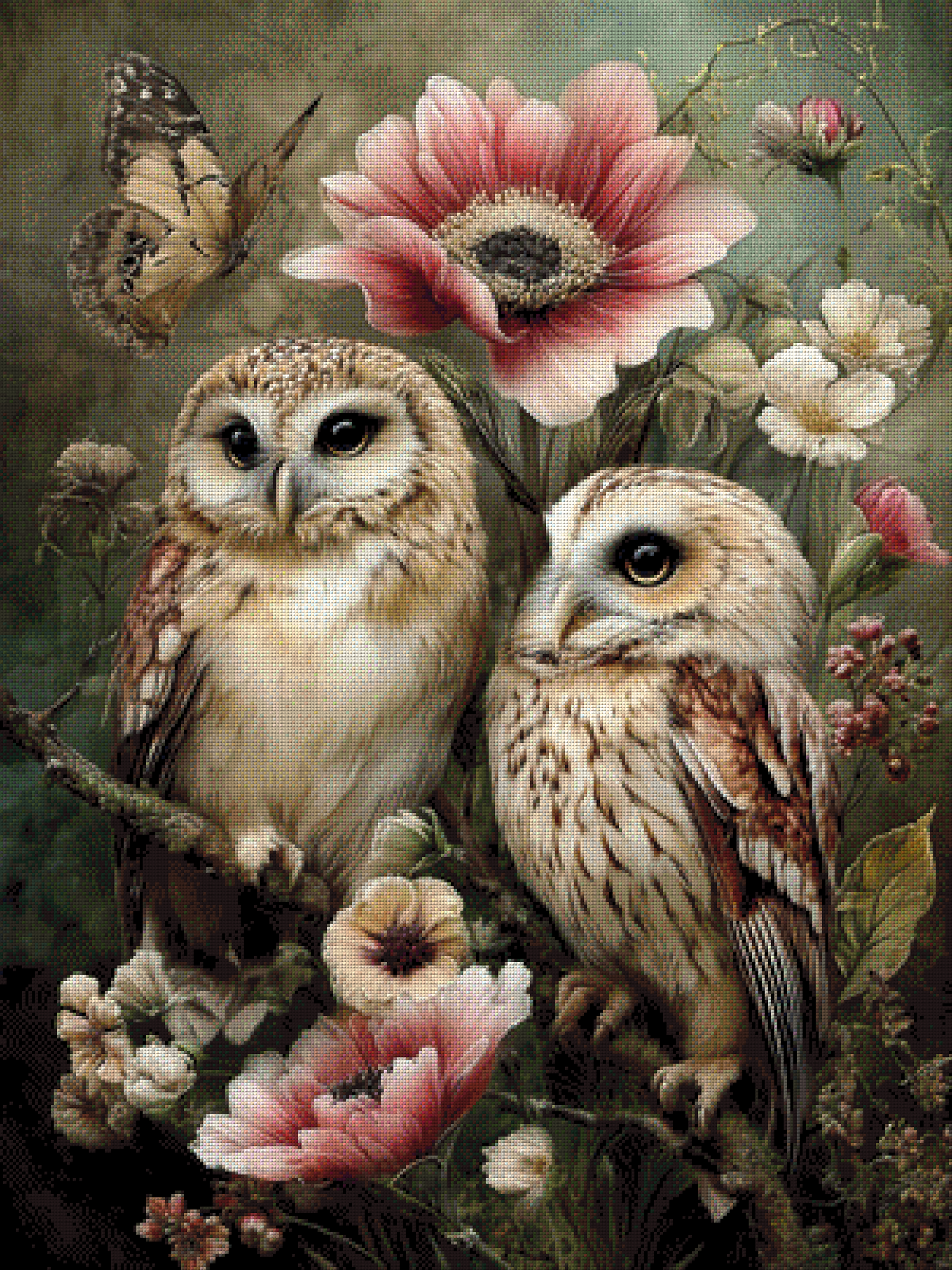 Diamond Painting "Eulenpaar" by CleoDora, 75x100 cm mit 182 Farben, Vorbestellung