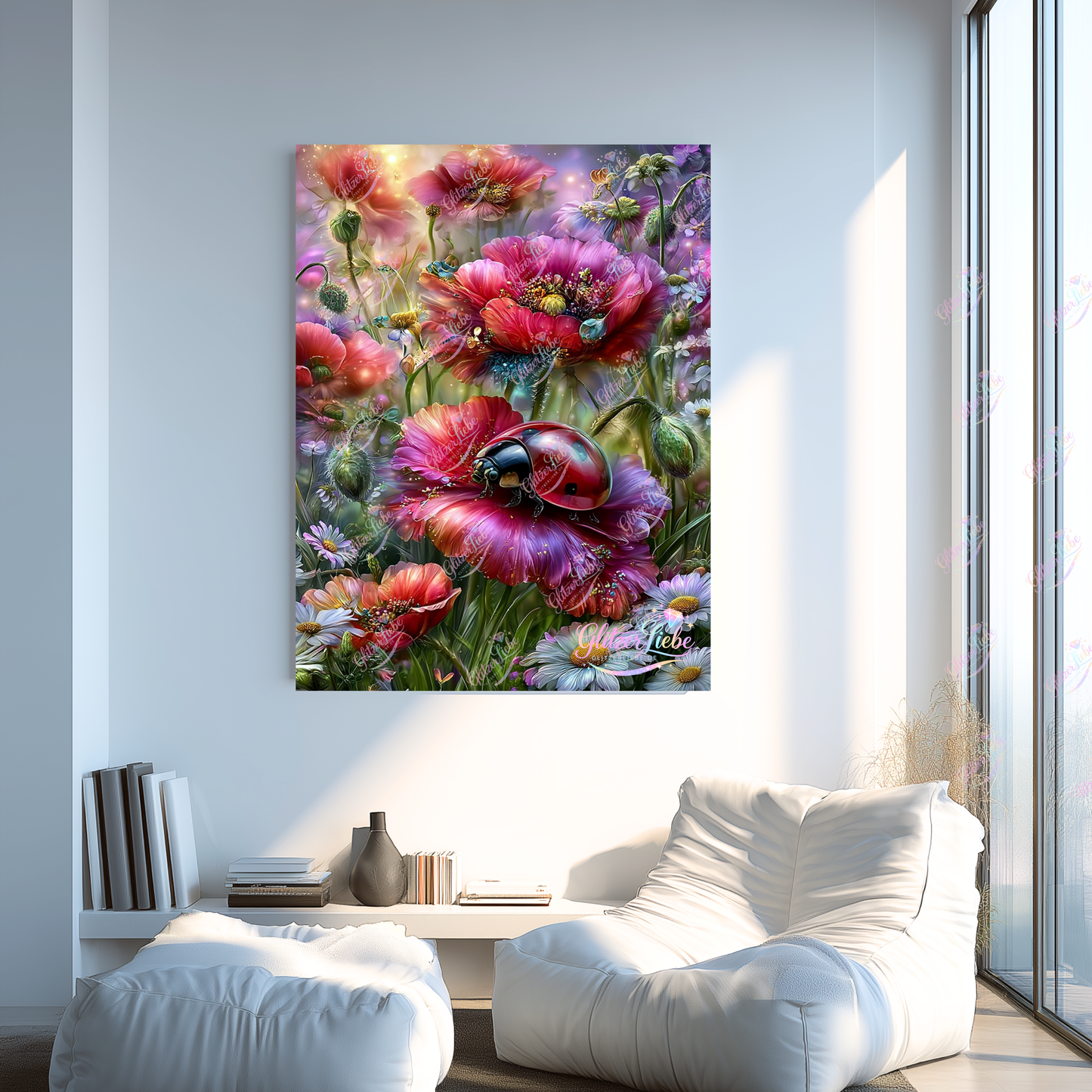 Diamond Painting "Käferglück"" by ManuVany A.i in 75x100 cm, 373 Farben, eckige Steine
