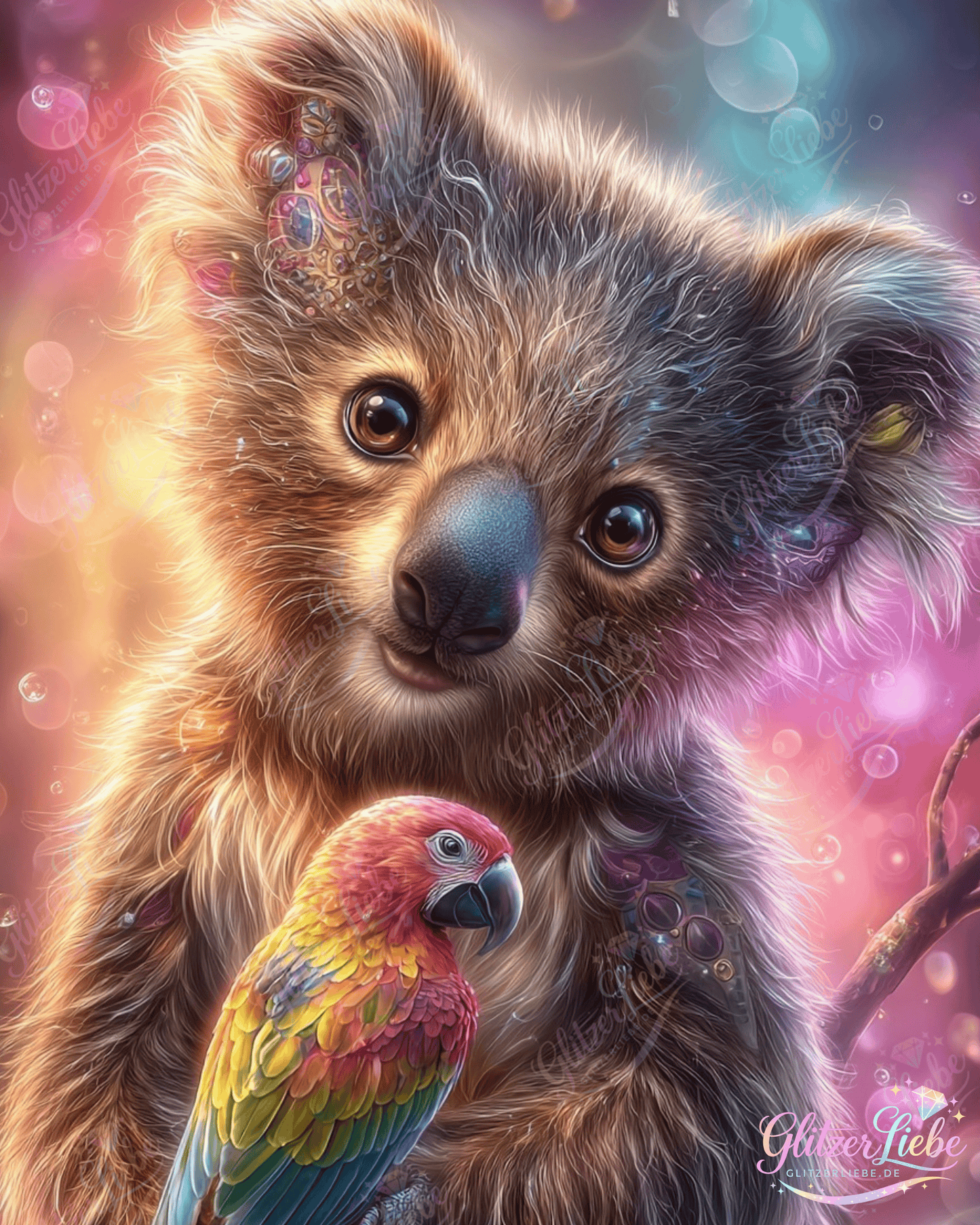 Diamond Painting "Koala &Papagei" by Funkel-Fieber, 60x90 cm, 308 Farben, Vorbestellung