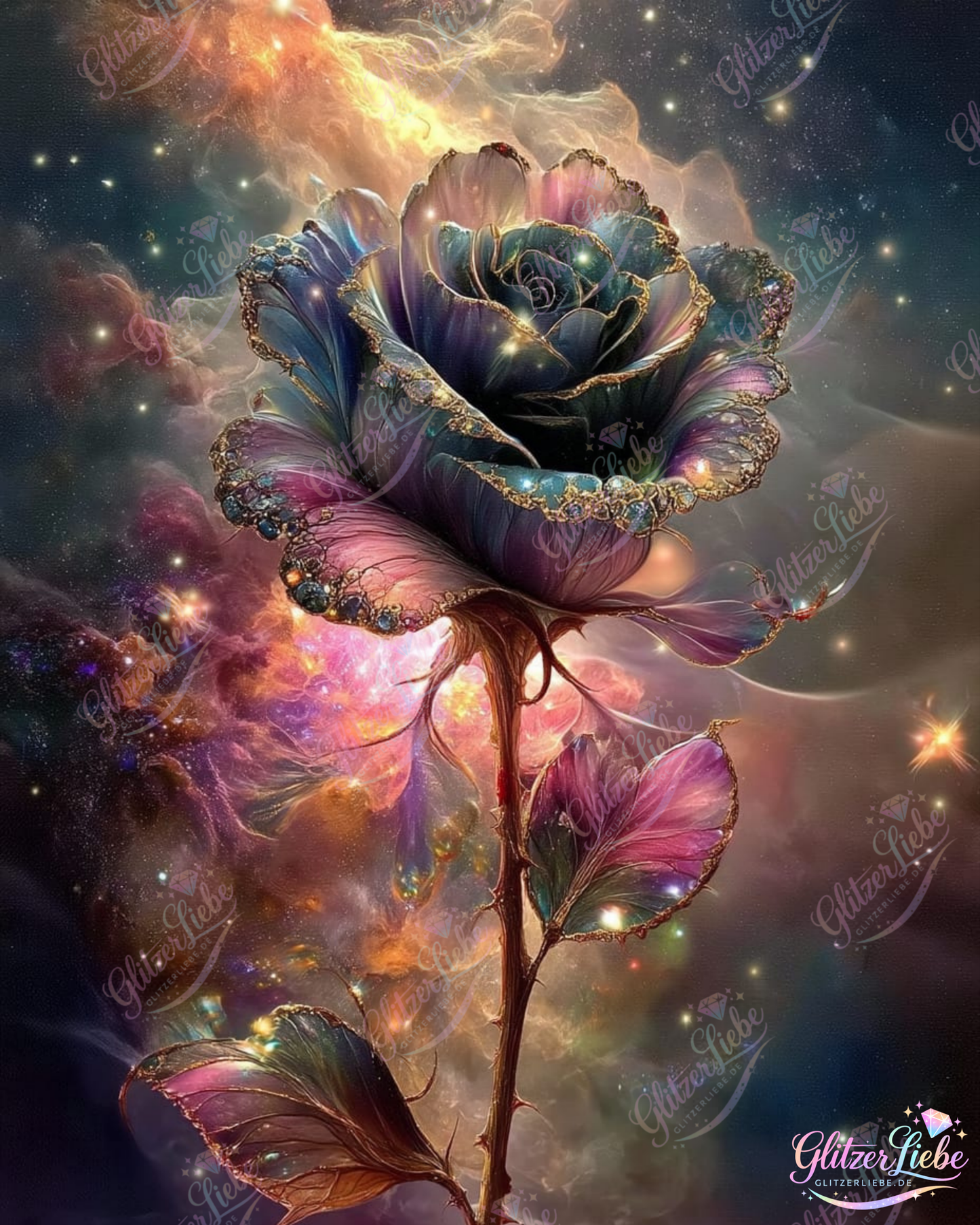 Diamond Painting "Rose der Sternenträume" by ManuVany A.i in 60x80 cm, 202 Farben, Vorbestellung