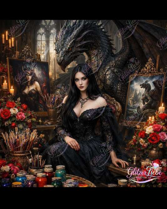 Diamond Painting "Thron der Drachenmalerin" by ALKIRA 80x80 cm mit 282 Farben, Vorbestellung