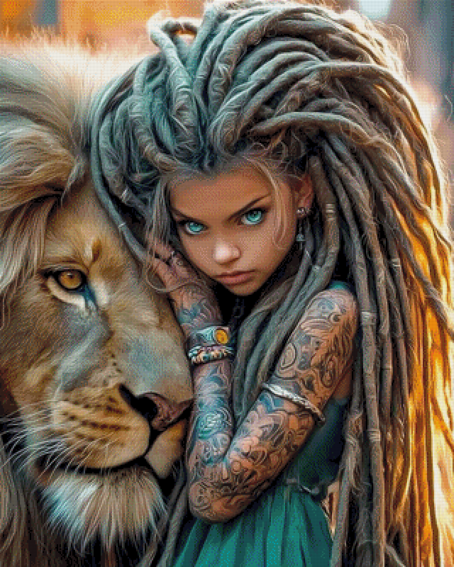 Diamond Painting "Liongirl" by Andastra_DP_AI_Art 80x100 cm, 249 Farben, Vorbestellung