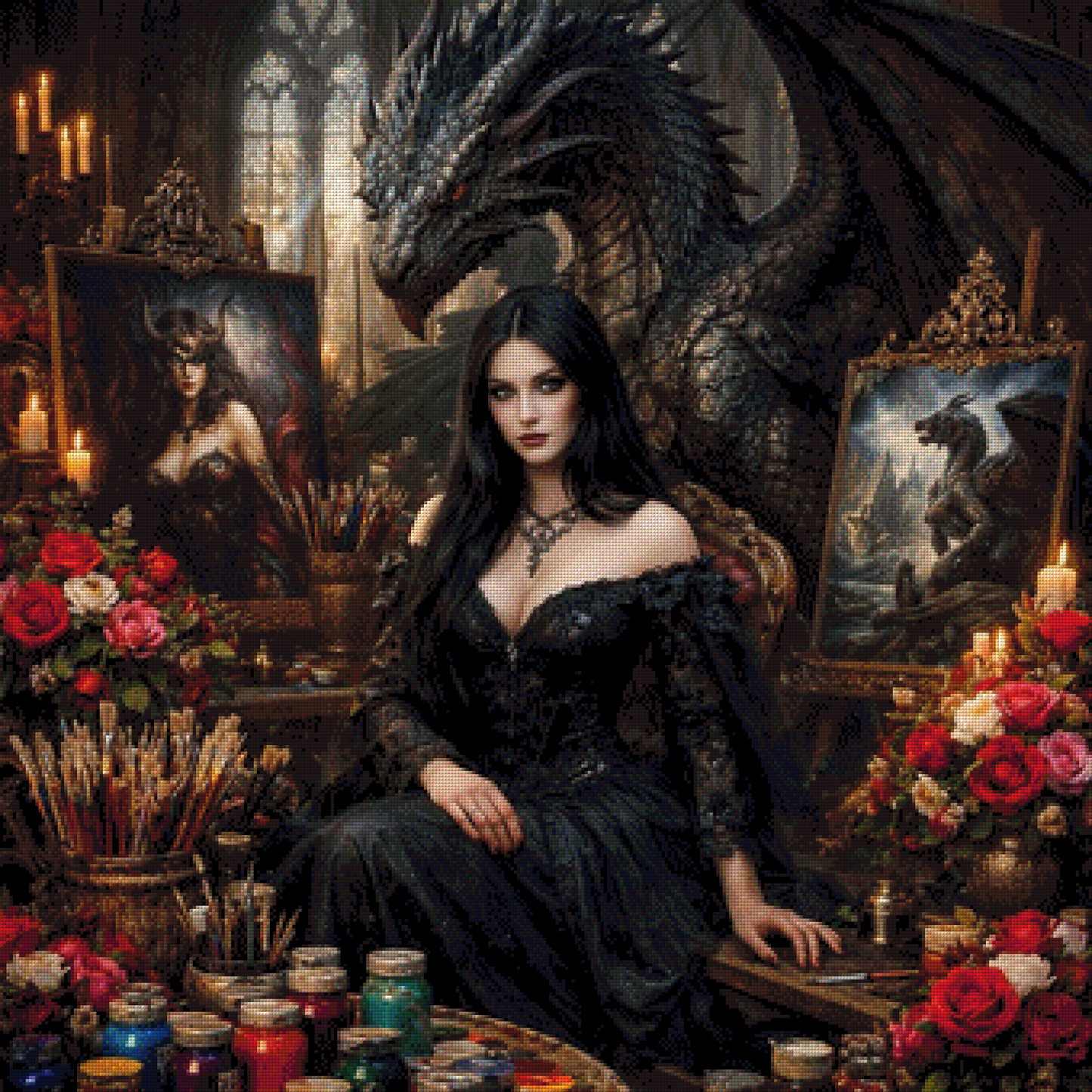 Diamond Painting "Thron der Drachenmalerin" by ALKIRA 80x80 cm mit 282 Farben, Vorbestellung
