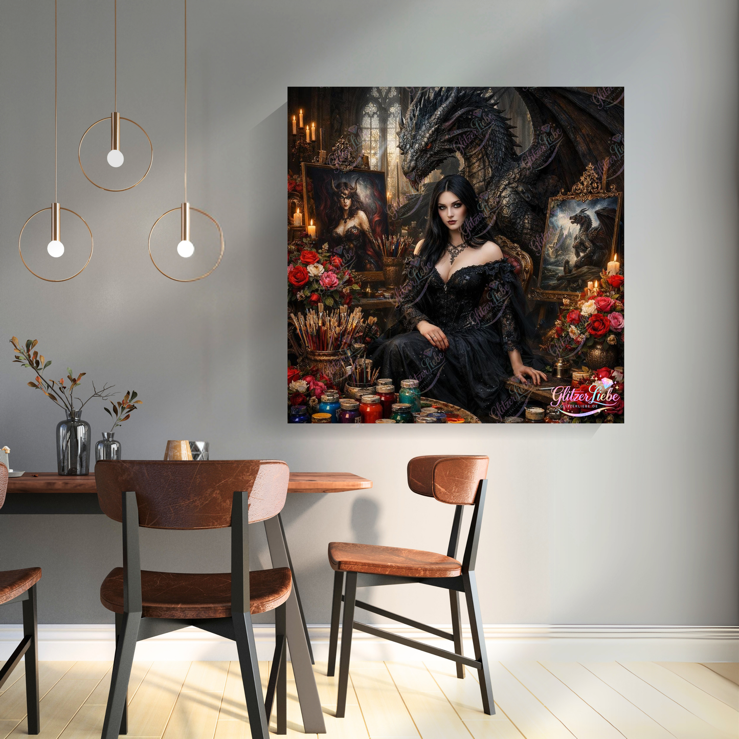 Diamond Painting "Thron der Drachenmalerin" by ALKIRA 80x80 cm mit 282 Farben, Vorbestellung