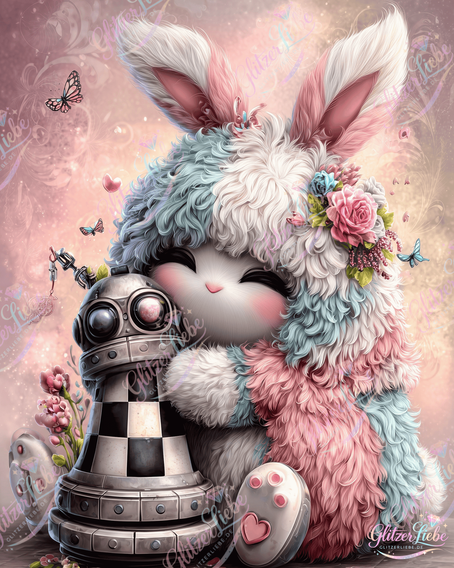 Diamond Painting "Pastell Bunny" by sweet_loco_ai, 50x60 cm mit 95 Farben