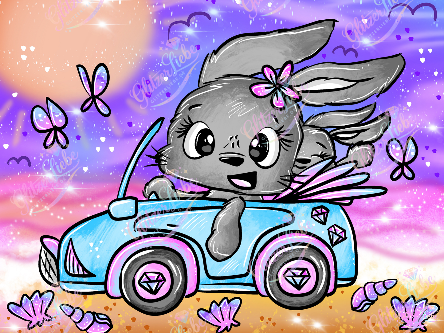 Diamond Painting „Bunnys on Tour“ by Schnubbirella 100x80 cm, 223 Farben, Vorbestellung