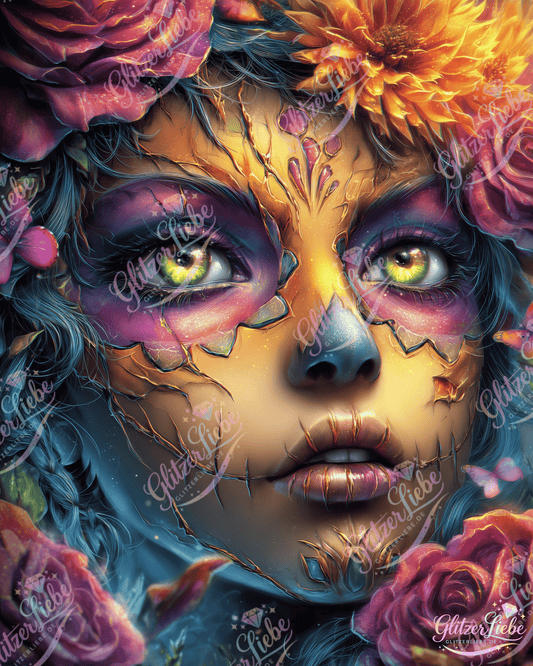Diamond Painting "Cracked Beauty" by sweet_loco_ai, 55x75 cm mit 229 Farben