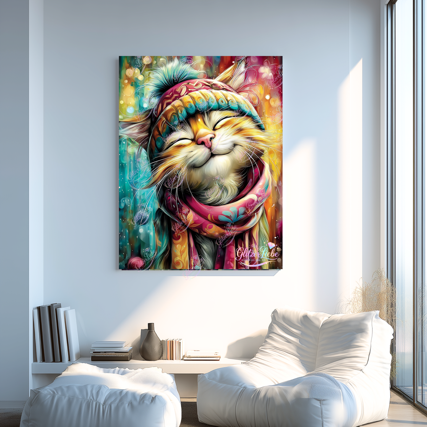Diamond Painting "Katzenglück by CleoDora, 50x60 cm mit 150 Farben oder 75x100 cm mit 200 Farben, Vorbestellung