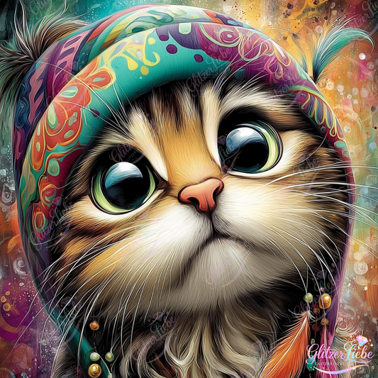 Diamond Painting "Katzenliebe" by CleoDora, 50x60 cm mit 120 Farben oder 60x80 cm mit 230 Farben, Vorbestellung