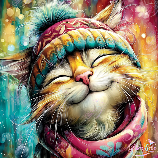 Diamond Painting "Katzenglück by CleoDora, 50x60 cm mit 150 Farben oder 75x100 cm mit 200 Farben, Vorbestellung