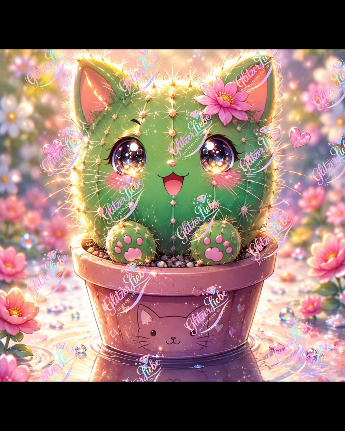 Diamond Painting "Kitty Cactus" by tiki_DIAMONDS.ai 50x50 cm, 89 Farben, Vorbestellung