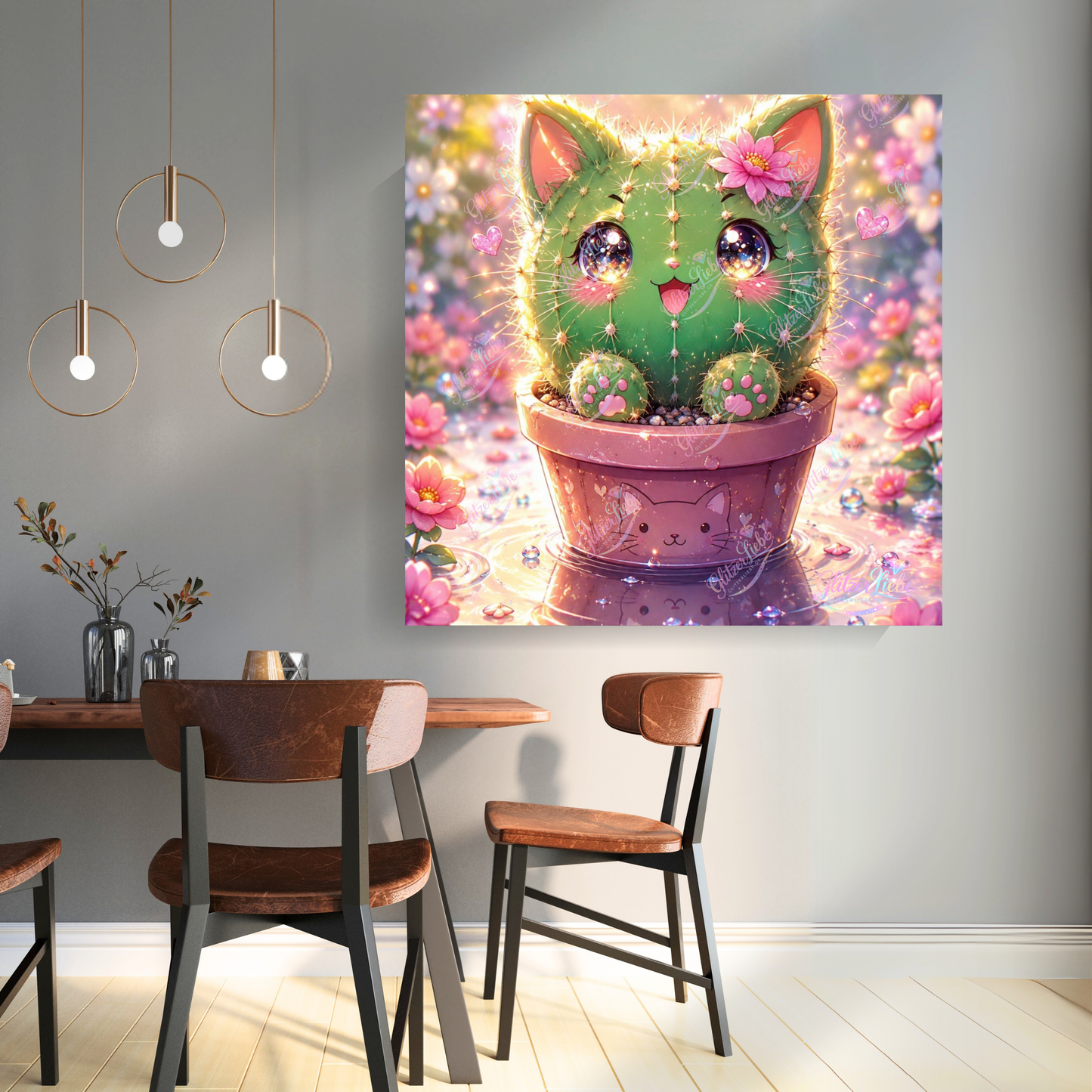 Diamond Painting "Kitty Cactus" by tiki_DIAMONDS.ai 50x50 cm, 89 Farben, Vorbestellung
