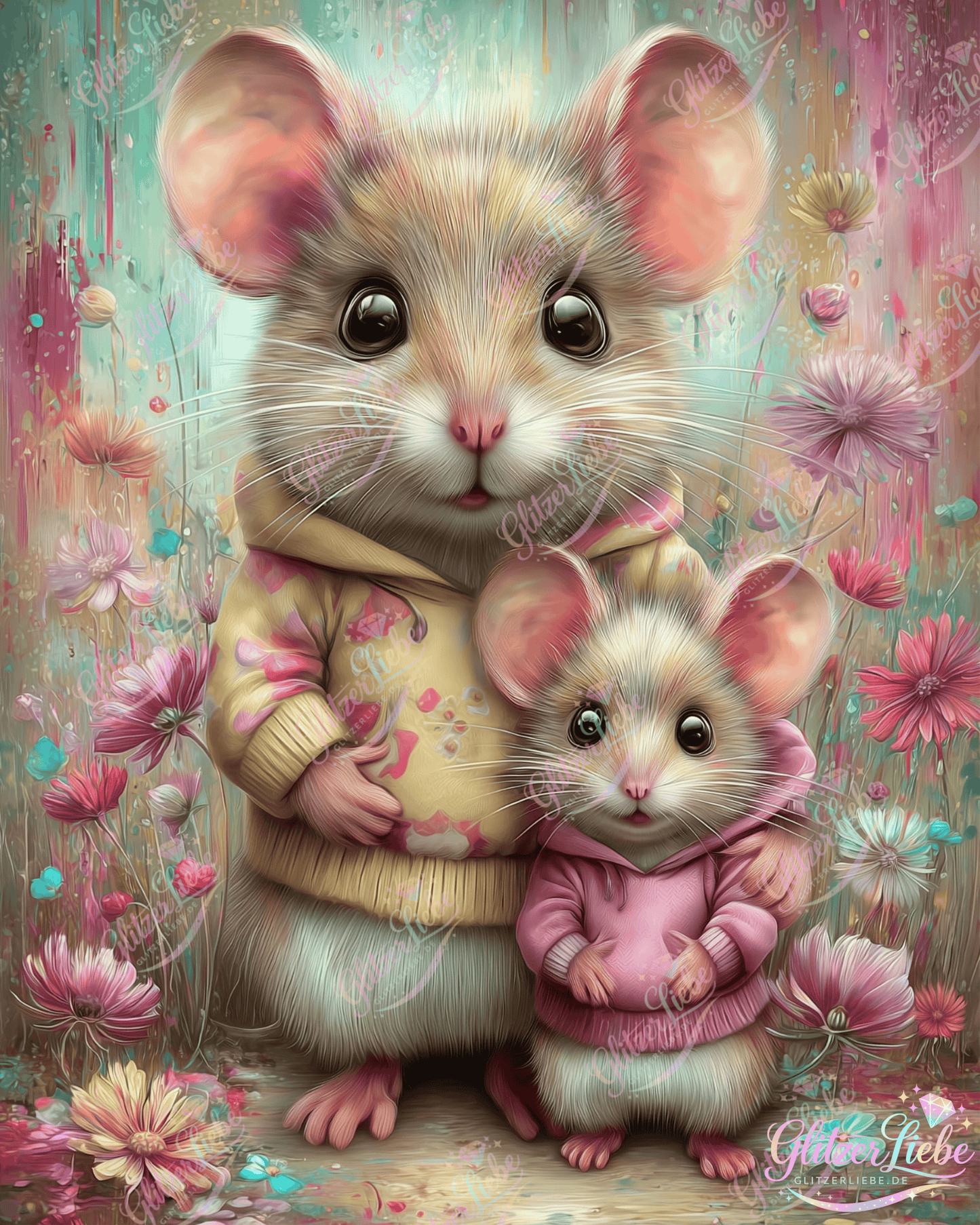 Diamond Painting "Mäuseliebe" by CleoDora 75x100 cm, 259 Farben, Vorbestellung