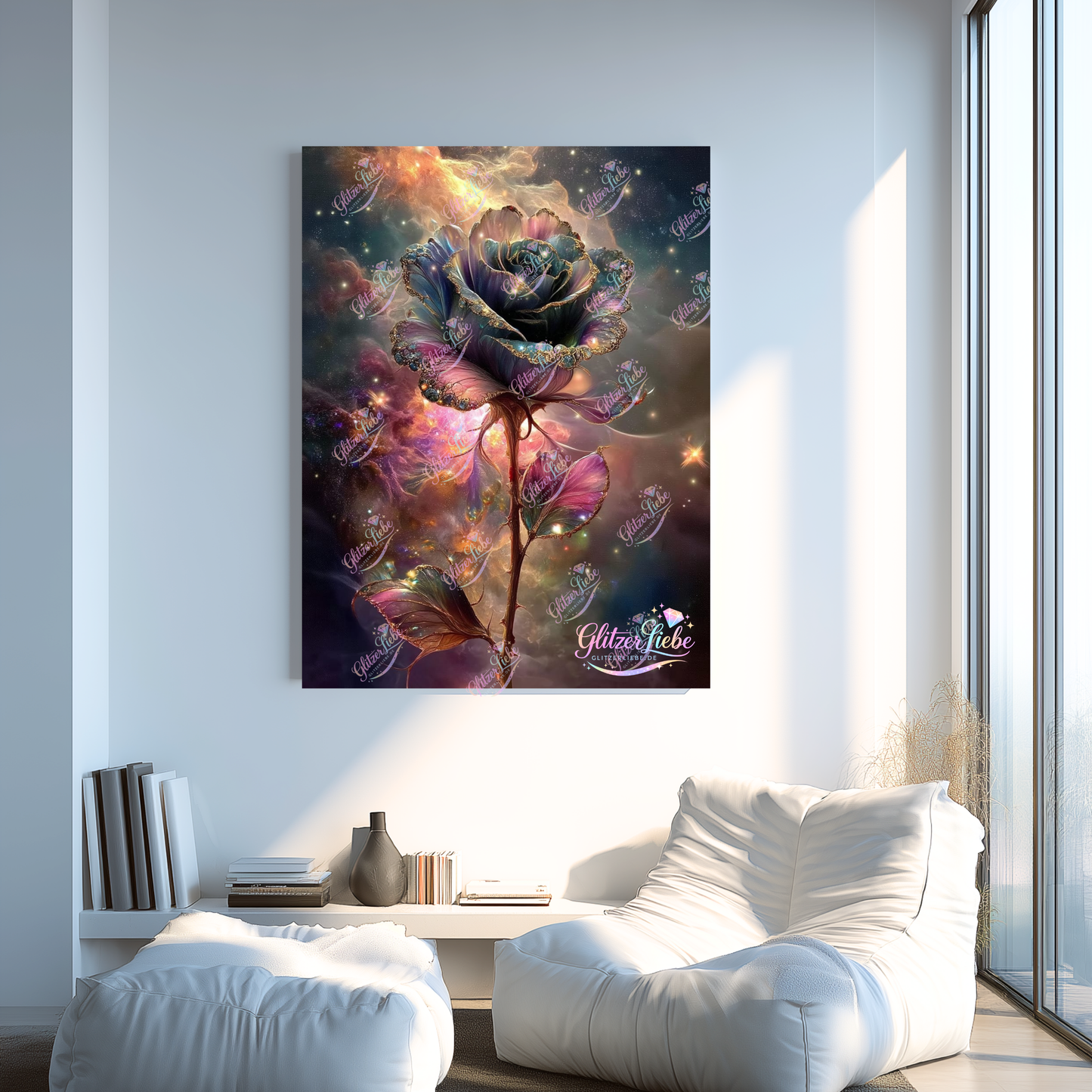 Diamond Painting "Rose der Sternenträume" by ManuVany A.i in 60x80 cm, 202 Farben, Vorbestellung