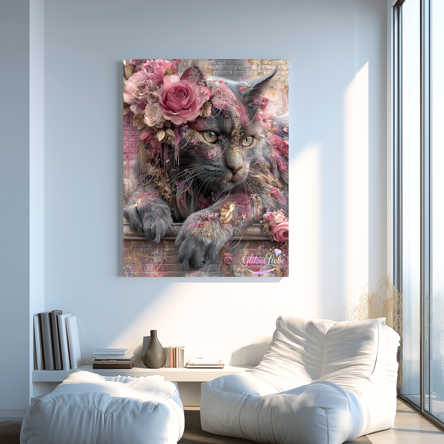 Diamond Painting "Samtpfote im Blütenparadies" by CleoDora, 70x100 cm, 167 Farben, Vorbestellung